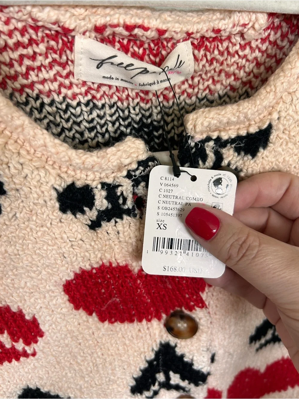 NWT Free People Queenie Cardi Sweater Hearts Spade